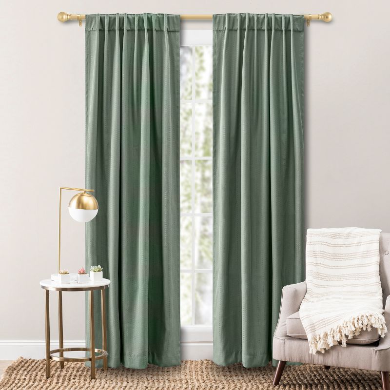 Green Room-Darkening Polyester Pleated Curtain Panel with Rod Pocket and Back Tab