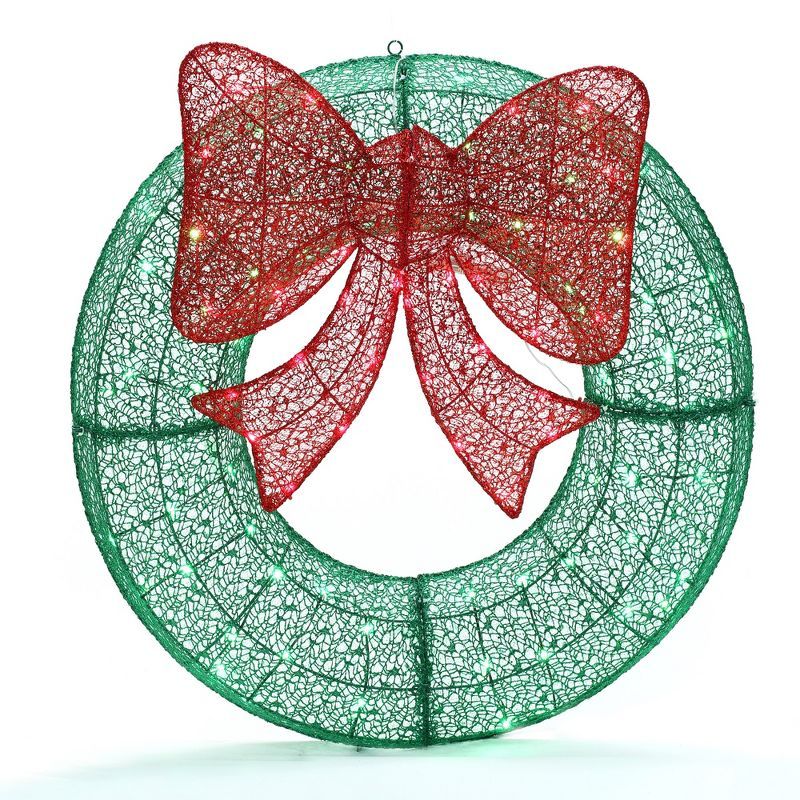 3-Foot Green Lighted Wreath with Red Bow