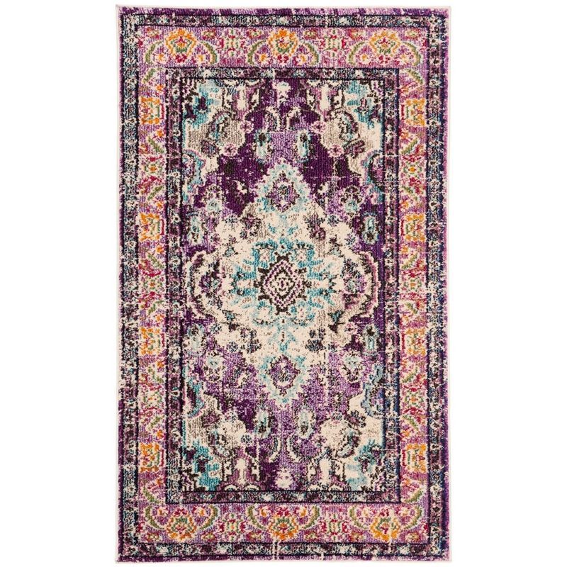 Violet and Light Blue Boho-Chic Rectangular Area Rug