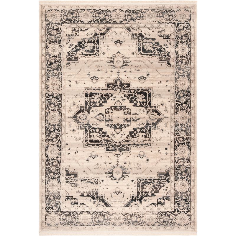 Ivory and Charcoal Synthetic Flat Woven 5' x 7' Area Rug