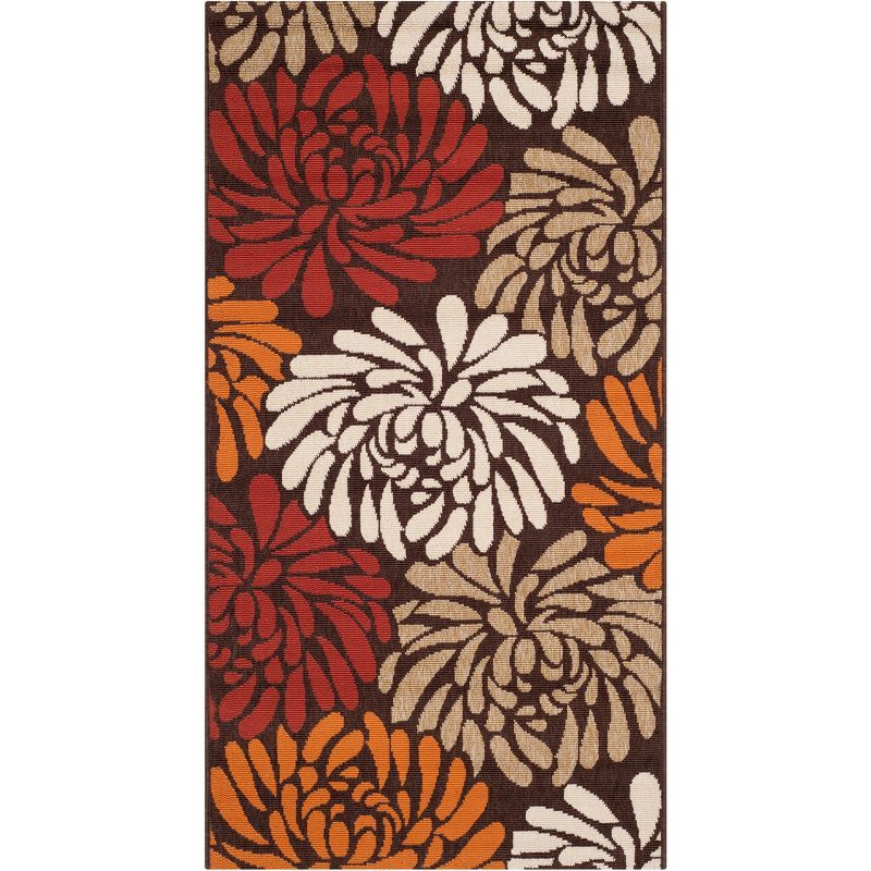 Chocolate and Terracotta Floral Synthetic Indoor/Outdoor Area Rug