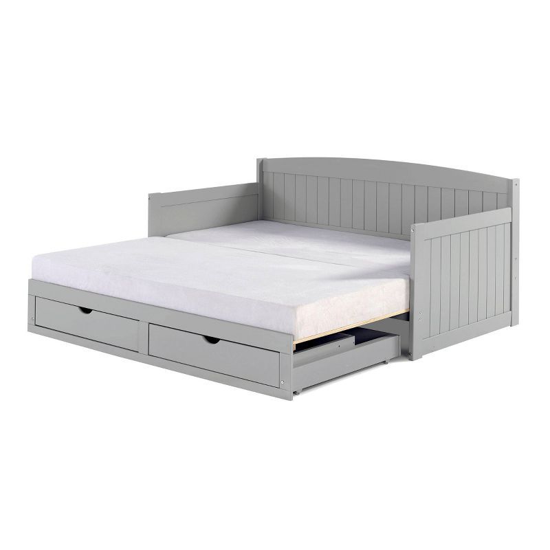 Harmony Dove Gray King Pine Wood Daybed with Trundle and Storage Drawers