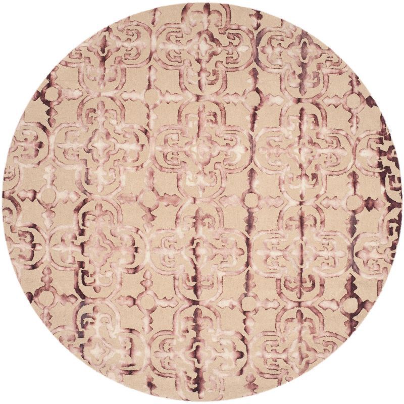 Ivory Elegance Hand-Tufted Wool Round Rug in Beige/Maroon