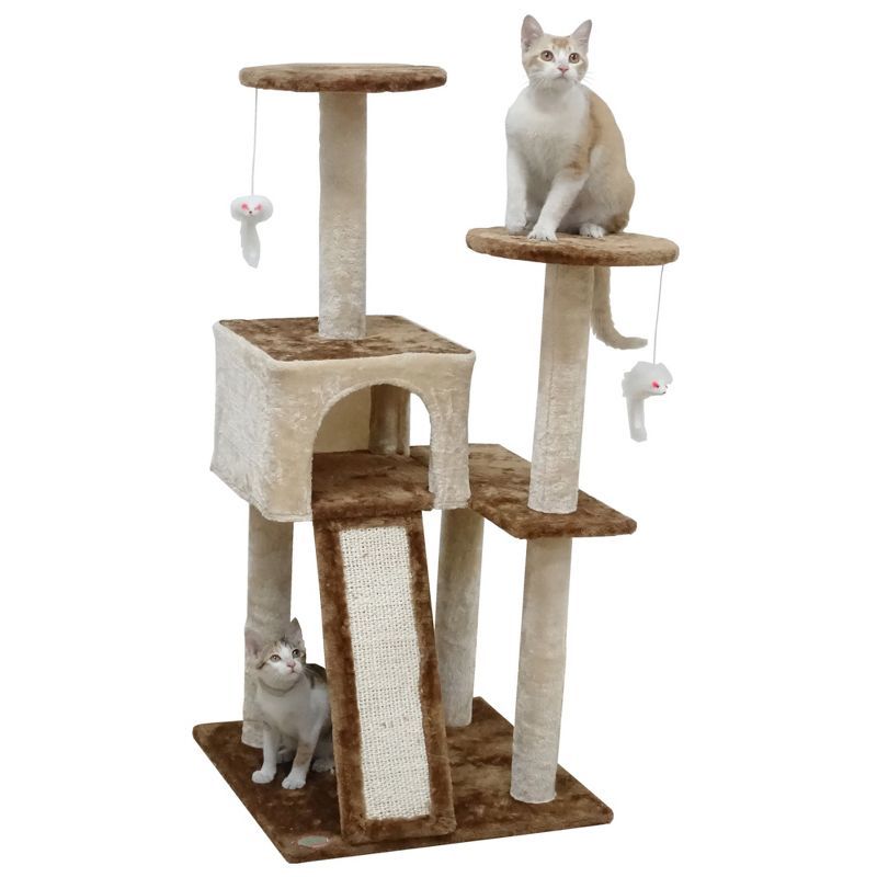 Beige and Brown 44" Sisal Cat Tree with Condo and Perches