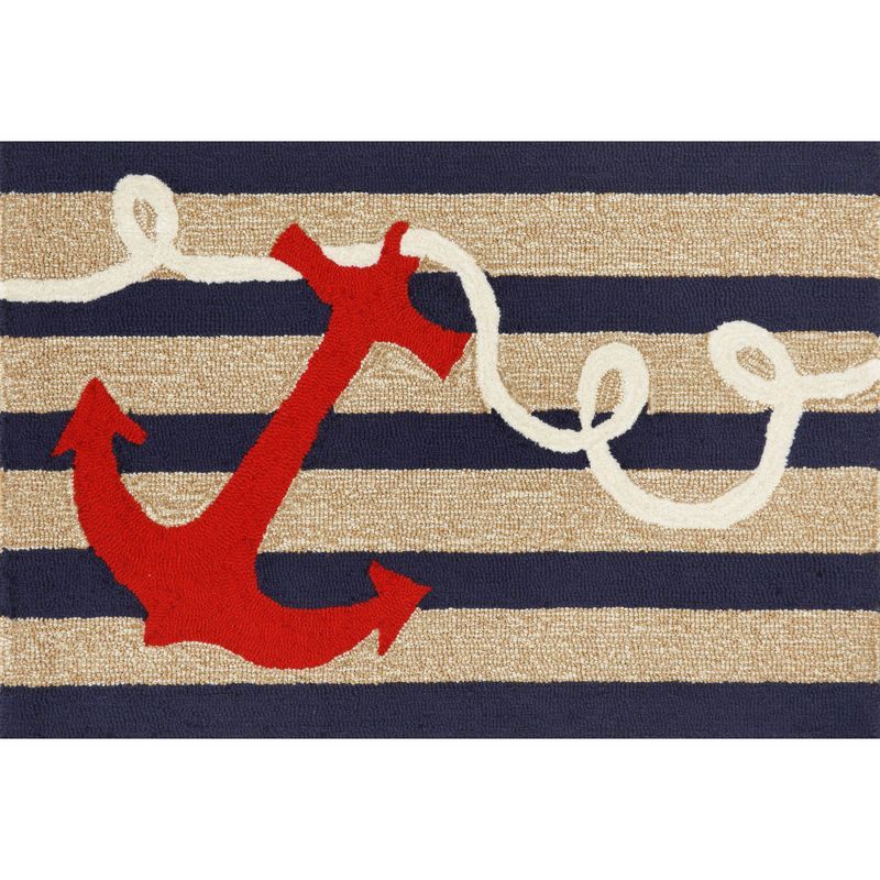 Nautical Anchor Striped 30"x48" Indoor/Outdoor Hand-Tufted Rug