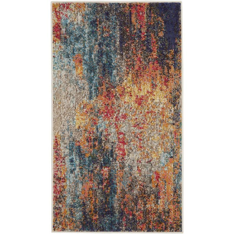 Multicolor Abstract Rectangular Synthetic Area Rug