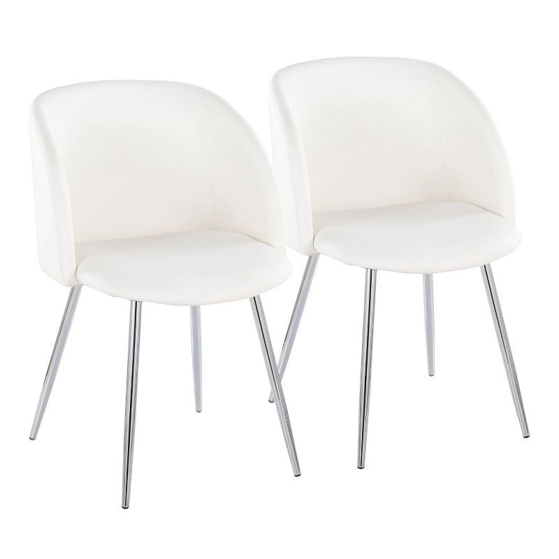 Set of 2 White Faux Leather and Chrome Dining Chairs