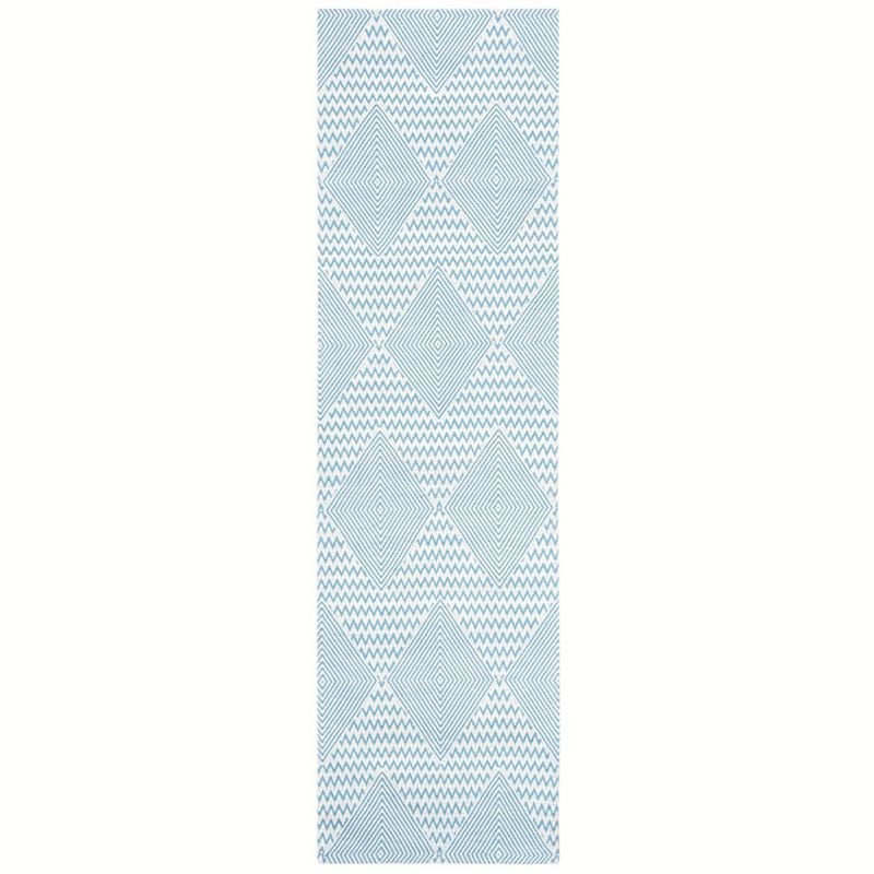 Marbella Light Blue and Ivory Flat Woven Wool Runner Rug