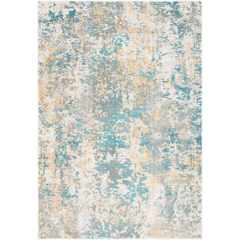 Teal and Gold Flat Woven Round Synthetic Area Rug