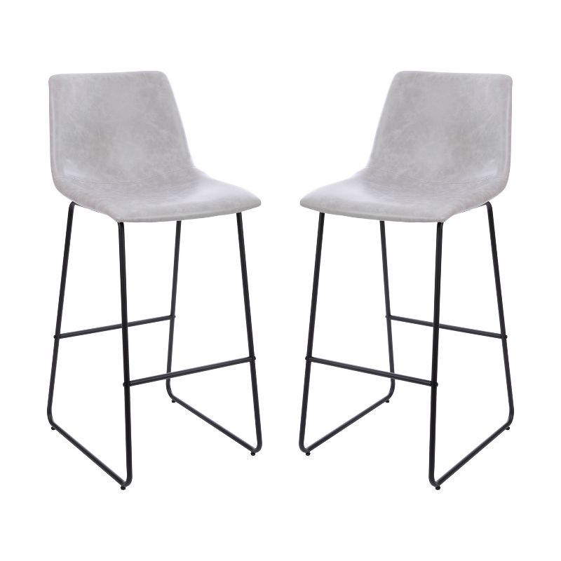 Modern Sled Base Light Gray Faux Leather Bar Stools, Set of 2