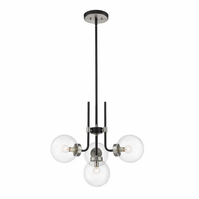 Matte Black and Brushed Nickel 4-Light Chandelier with Clear Glass Shades