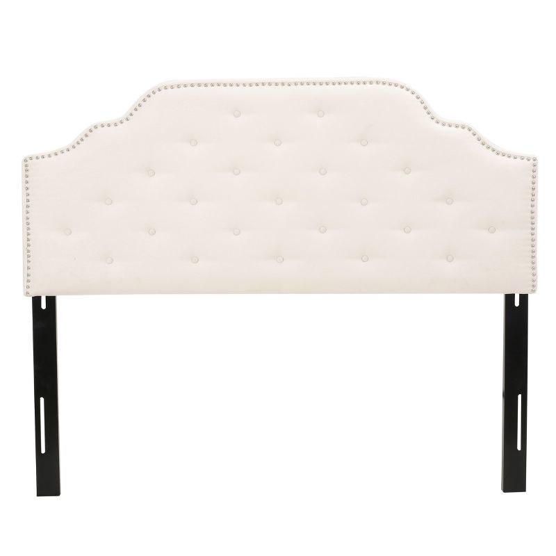 Ivory Tufted Upholstered Full Headboard with Nailhead Trim