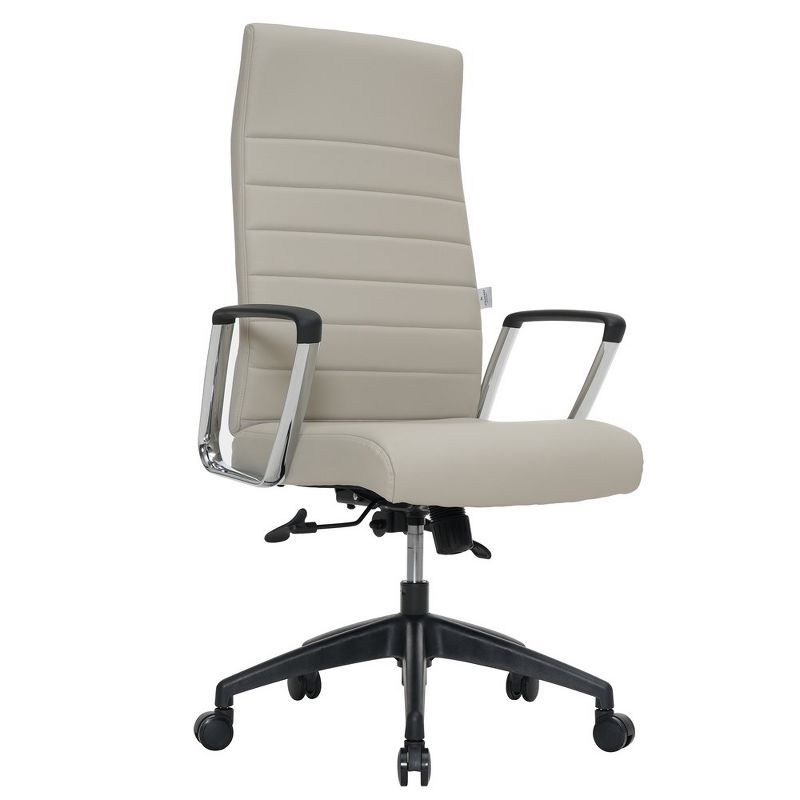 Tan Leather High-Back Swivel Modern Office Chair with Metal Base