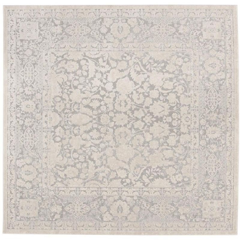 Handmade Light Grey/Cream Synthetic Square Area Rug, 6'7" x 6'7"