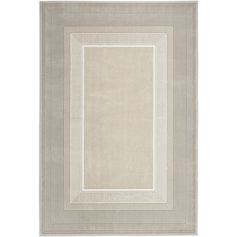 Ivory Geometric 4' x 6' Synthetic Washable Rug