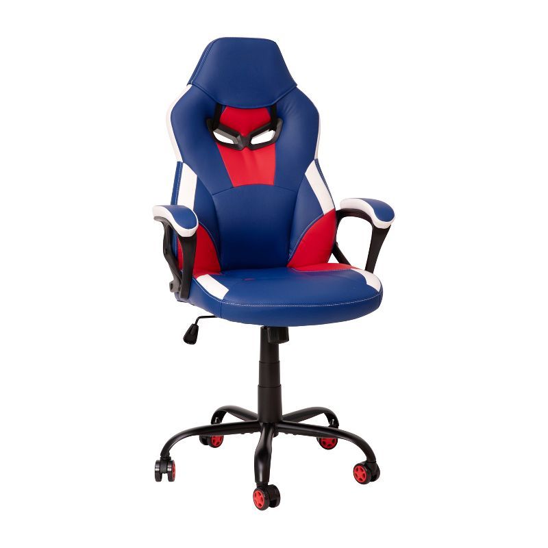 Blue and Red Ergonomic Racing Style Gaming Chair with Adjustable Arms