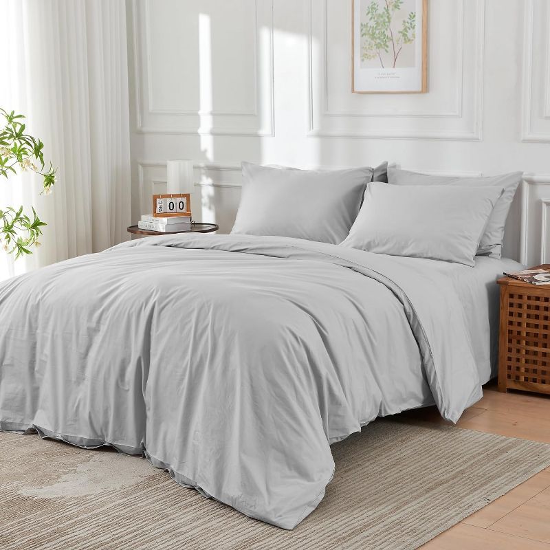 Dove Gray Cotton Percale Full/Queen Duvet Cover Set