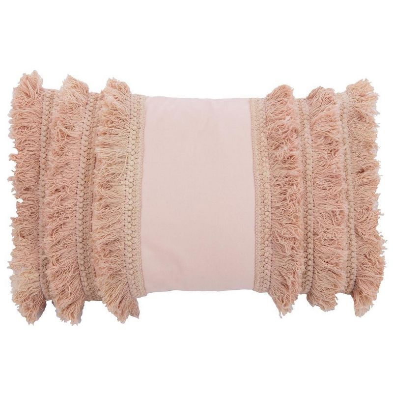 Blush Frayed Cotton Bohemian Accent Pillow