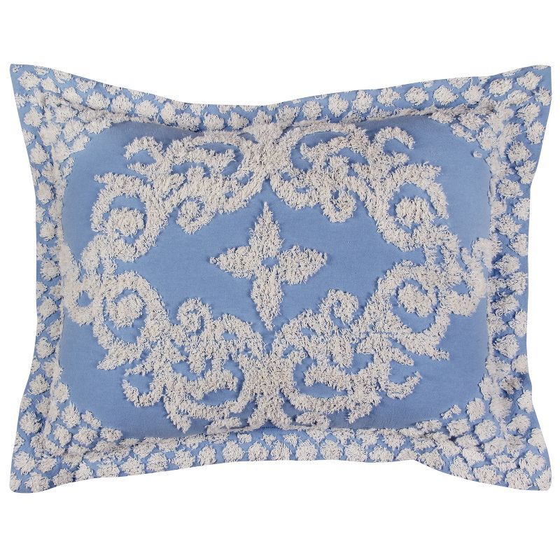 Florence Blue Cotton Chenille Medallion Design Standard Sham