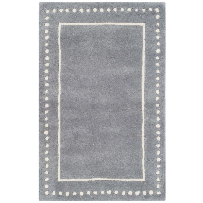 Silver and Ivory Hand-Tufted Wool Area Rug 2'6" x 4'