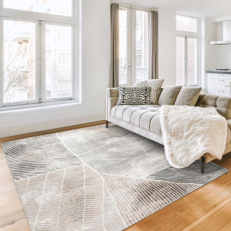 Modern Abstract Gray and Beige 6' x 9' Polypropylene Area Rug