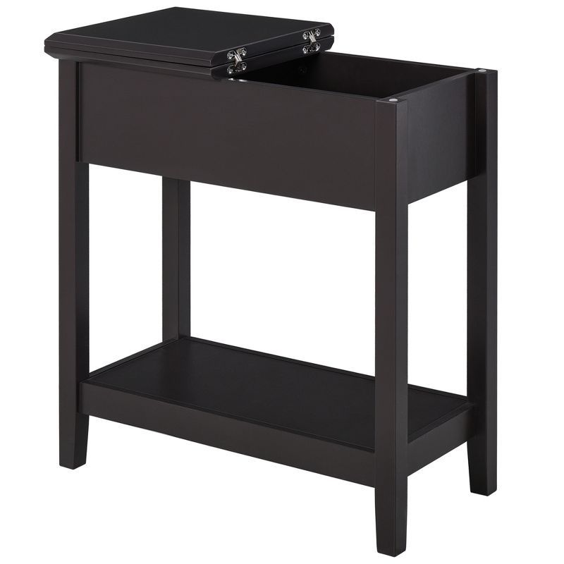 Dark Coffee Narrow Wood End Table with Storage Cabinet and Shelf