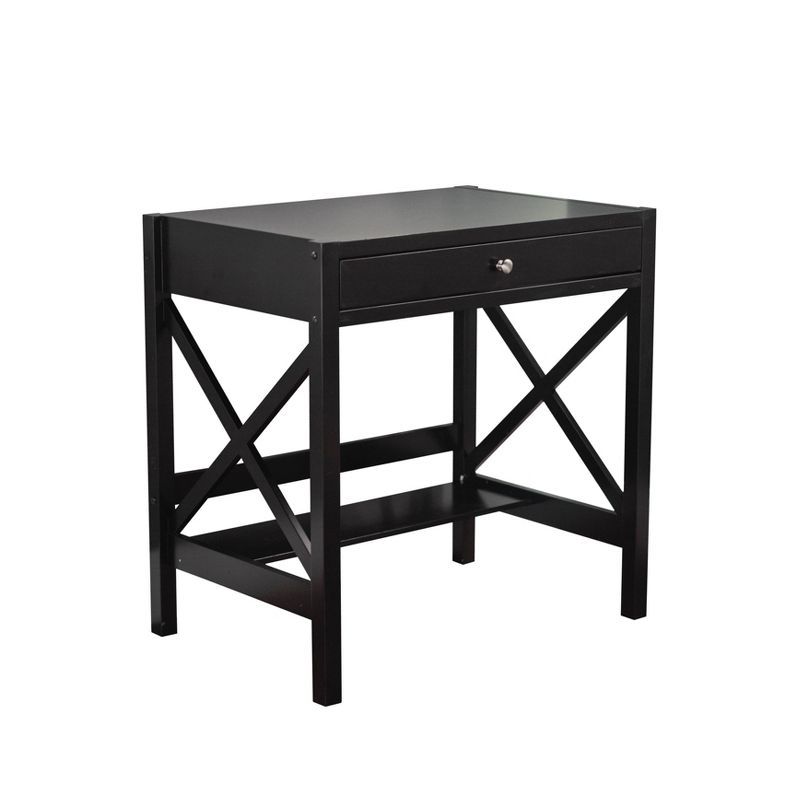 Black Pinewood and MDF Corner Writing Desk with Drawer