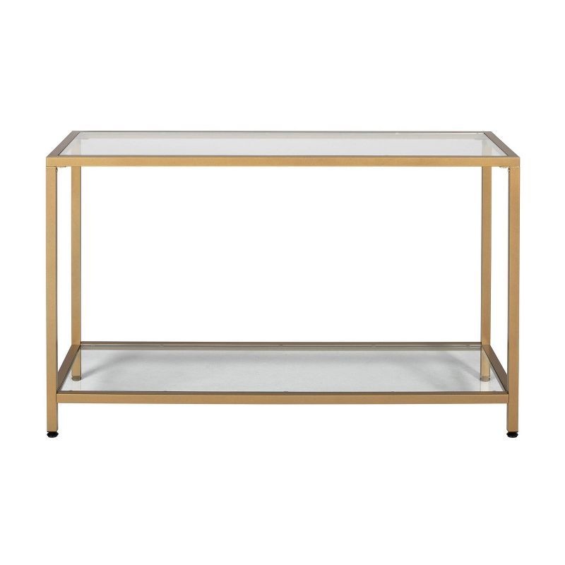 47" Gold Metal and Glass Console Table with Storage