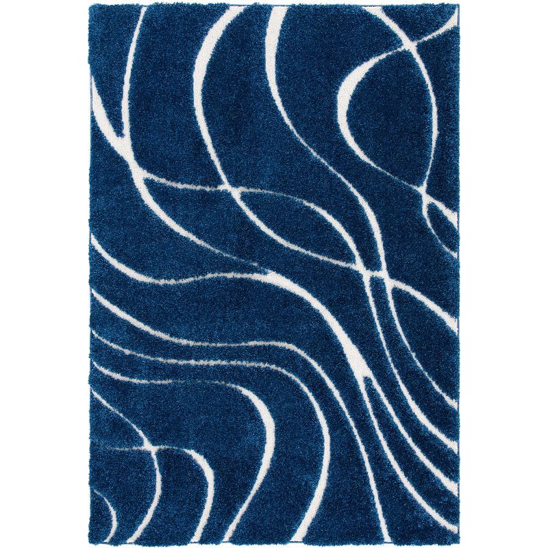 Navy and Ivory Abstract Shag Area Rug 5'3" x 7'6"