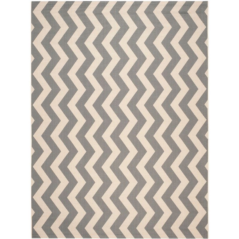 Gray and Beige Chevron Outdoor Area Rug, 8' x 11'