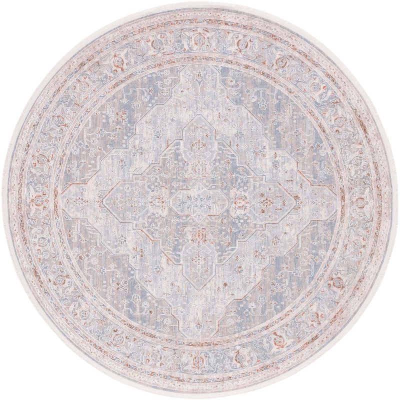 Lustrous Blue & Beige Round Viscose Area Rug, 6'7"