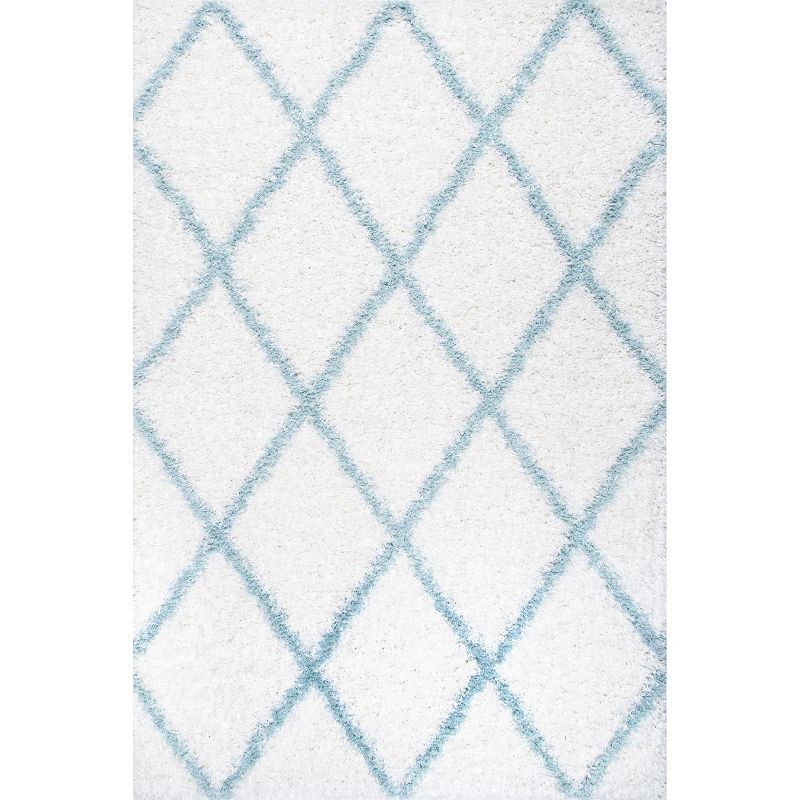 Blue Geometric Shag Oval 4' x 6' Area Rug