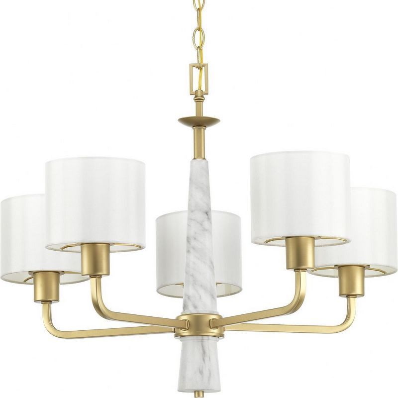 Palacio Vintage Gold Chandelier with White Silk Shades