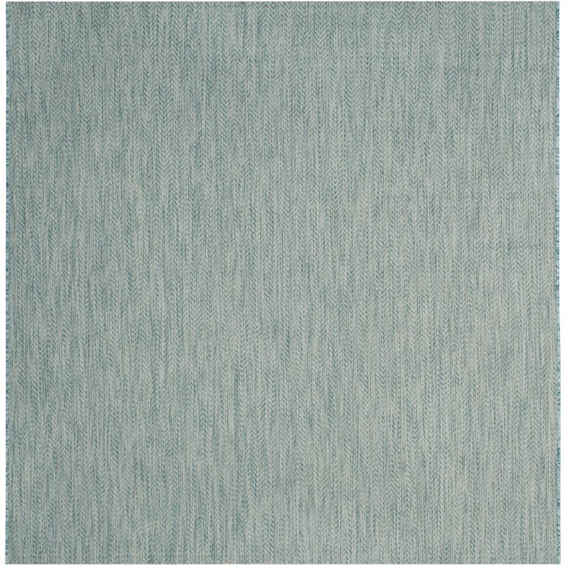 Aqua and Grey Square Synthetic Indoor/Outdoor Rug