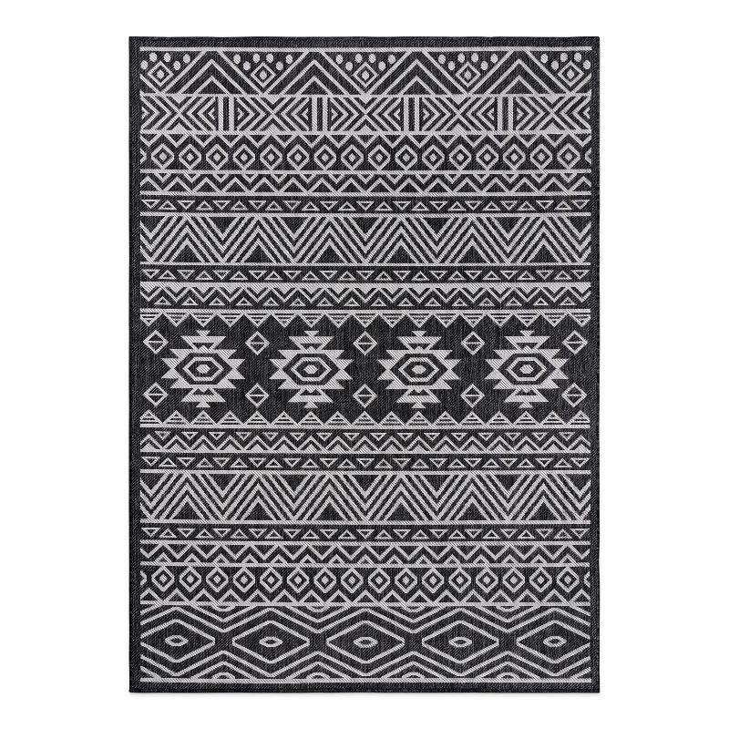 Contemporary Geometric Black Synthetic 5' x 7' Flatwoven Rug