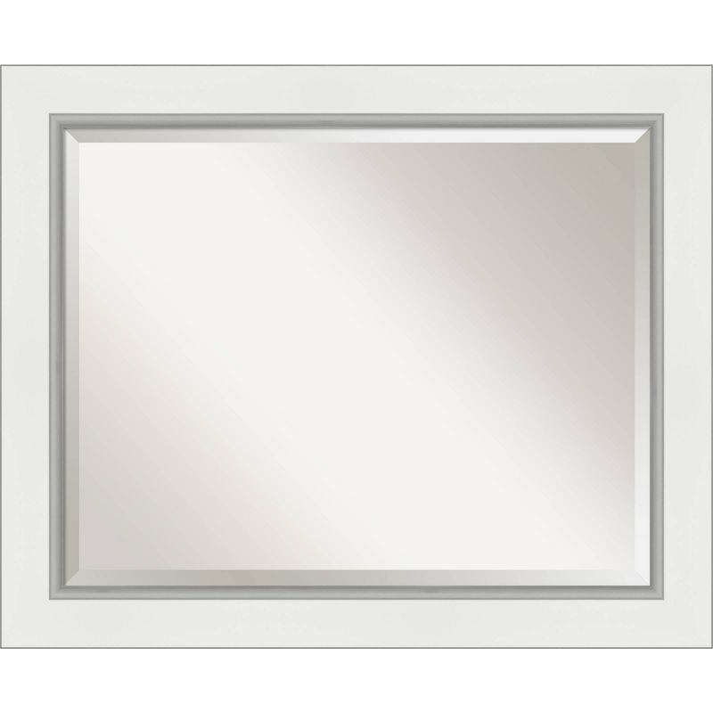 Elegant Silver and White Rectangular Beveled Bathroom Mirror