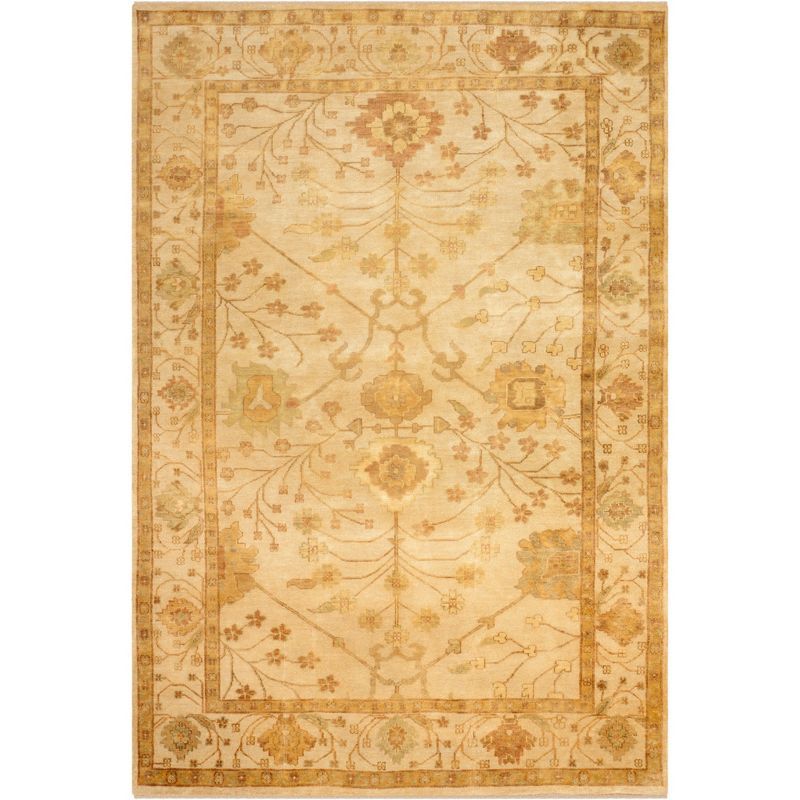 Elegant Ivory Hand-Knotted Wool Oushak Area Rug, 8' x 10'