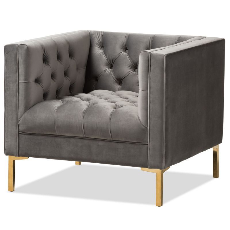 Zanetta Grey Velvet Upholstered Gold Finished Lounge Chair