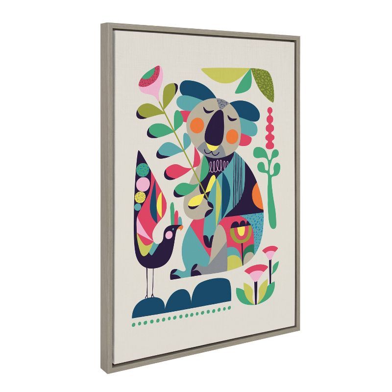 Mid-Century Modern Multicolor Koala Canvas Print with Gray Frame