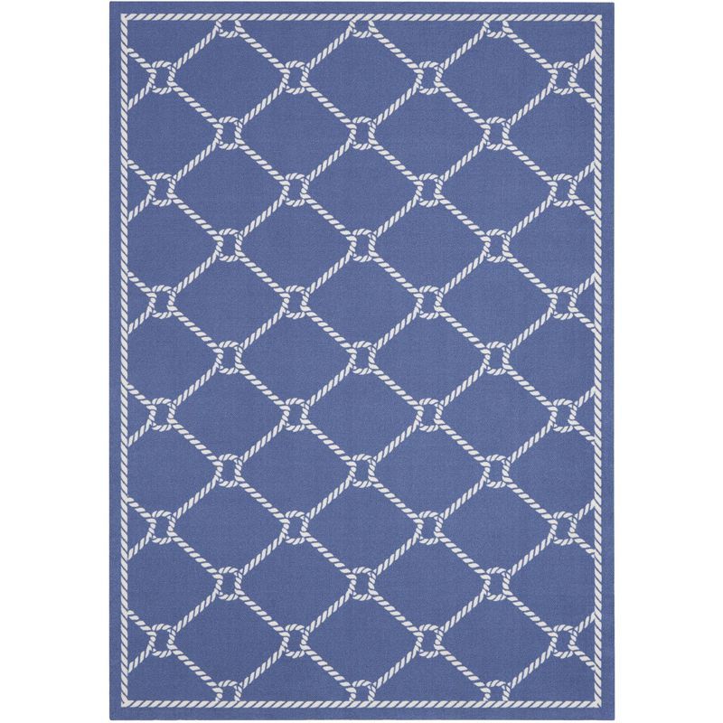 Nautical Blue and White Reversible Synthetic Area Rug