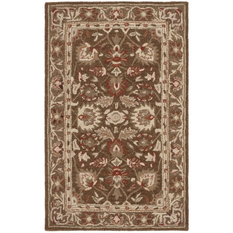 Hand-Tufted Brown and Green Wool Floral Rectangular Rug, 3' x 5'