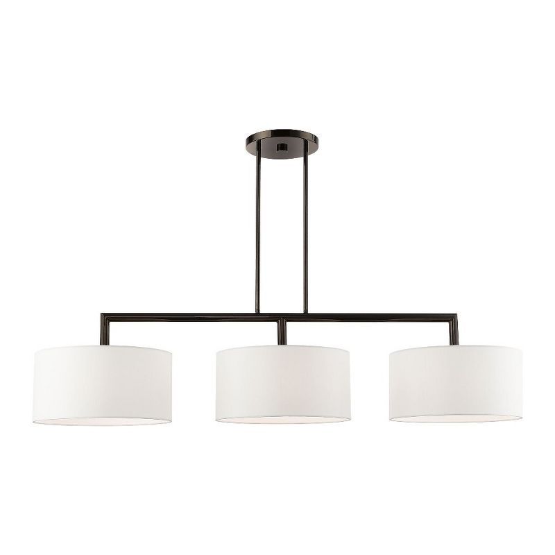 Black Chrome 3-Light Linear Chandelier with Off-White Shades