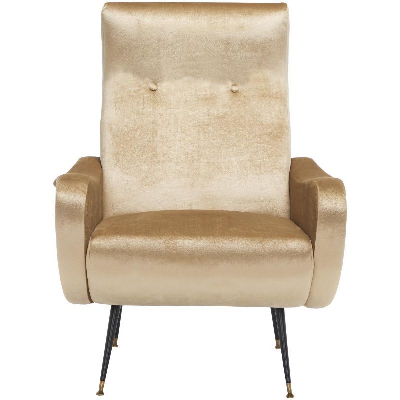 Elicia Transitional Camel Velvet Accent Chair with Gold Cap Legs