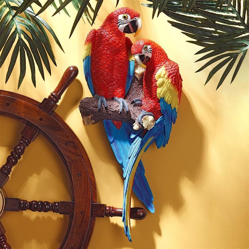 Tropical Scarlet Macaws Resin Wall Statue 26.2" High