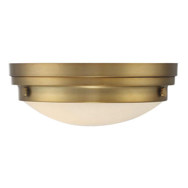 Warm Brass and White Glass 2-Light Flush Ceiling Light