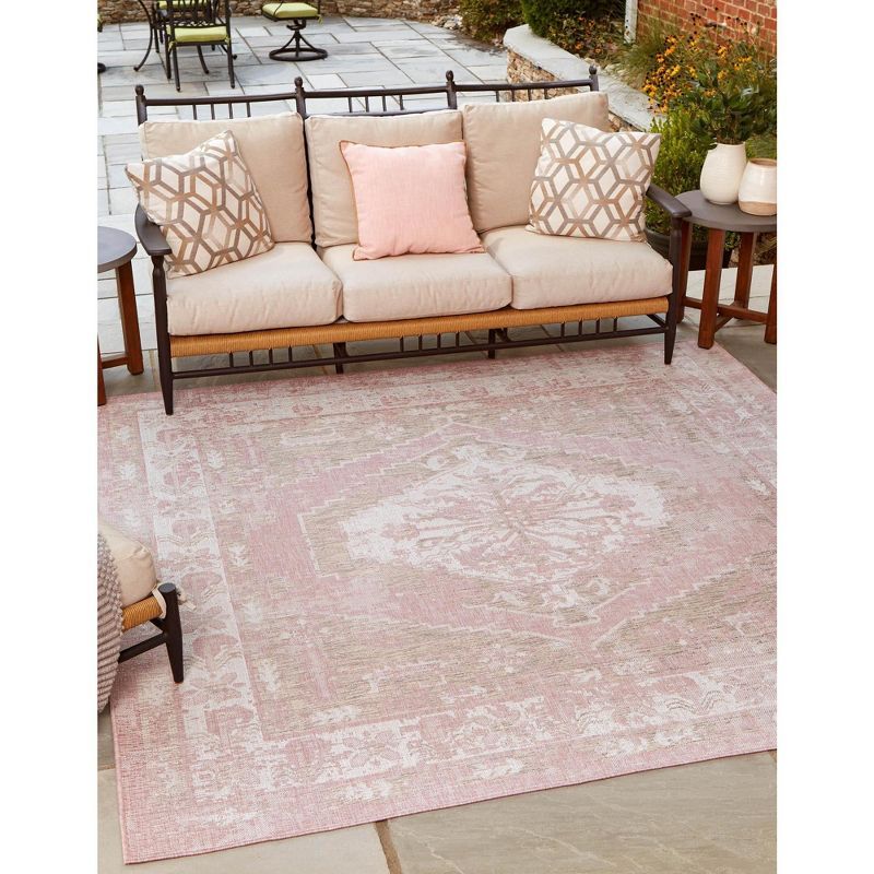 Pink Square Synthetic Outdoor Stain-Resistant Rug