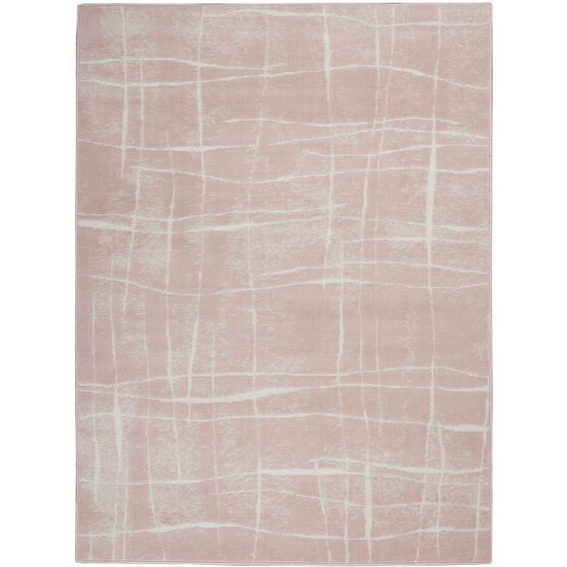 Ivory and Pink Abstract Synthetic 6' x 9' Area Rug