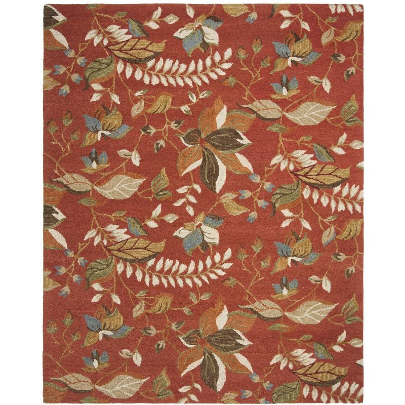 Rust and Multicolor Floral Wool 8' x 10' Handmade Area Rug