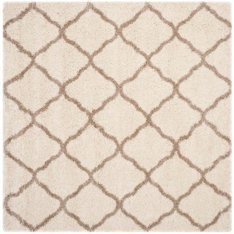 Ivory Beige High Pile Shag Square Area Rug