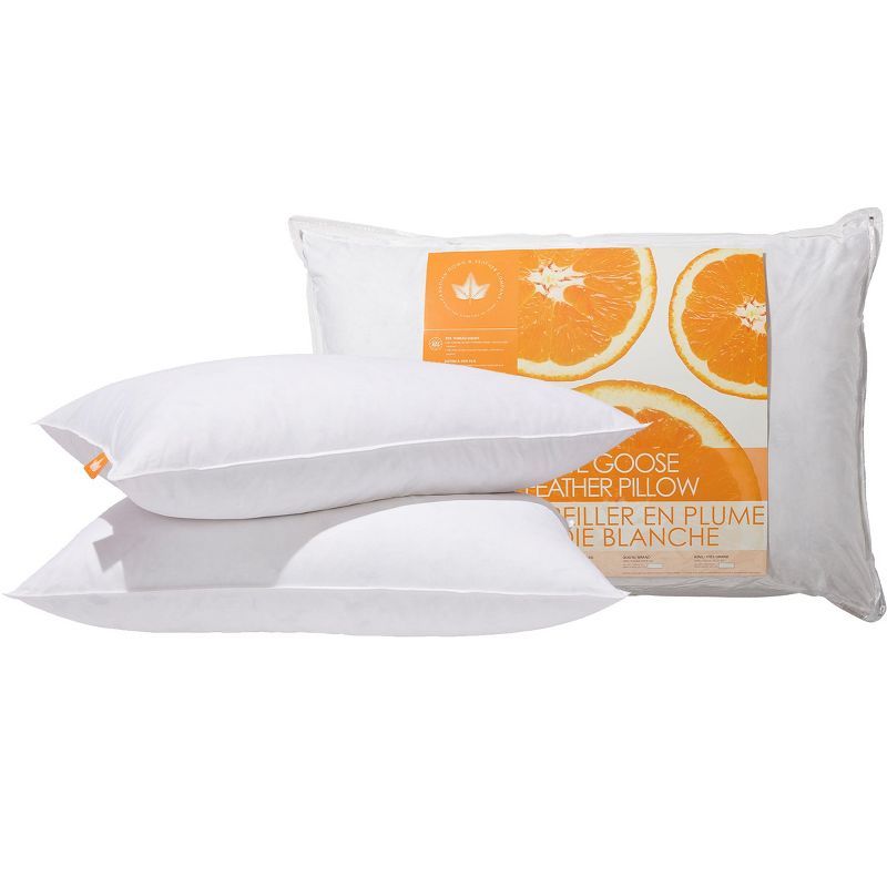 White Queen Size Goose Feather Firm Support Hypoallergenic Pillow Set